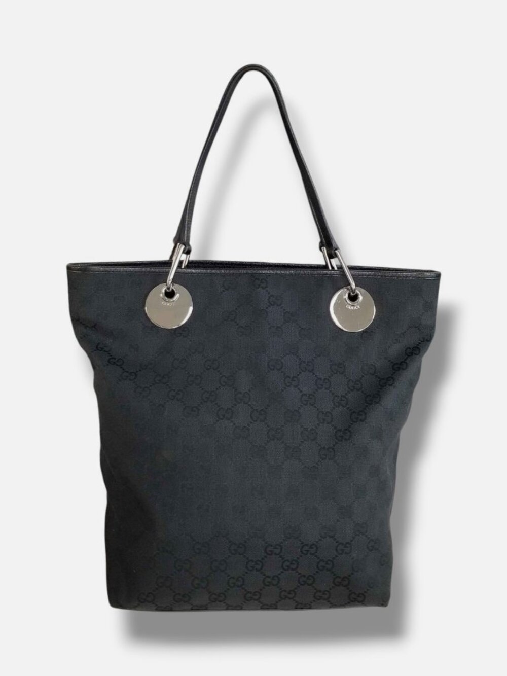 Gucci Women Black Eclipse GG Logo Monogram Canvas Leather Hand Tote Bag